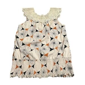 Ric Rac Sleeveless Scoop Neck Crochet Collar Top Boho Size Small